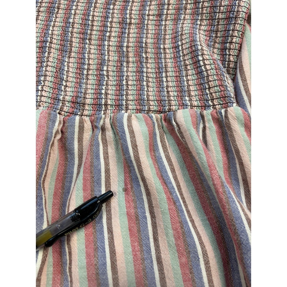 Marine Layer Dress Womens Sz L Multicolor Striped Ivy Smocked Linen Blend Maxi - Picture 9 of 9